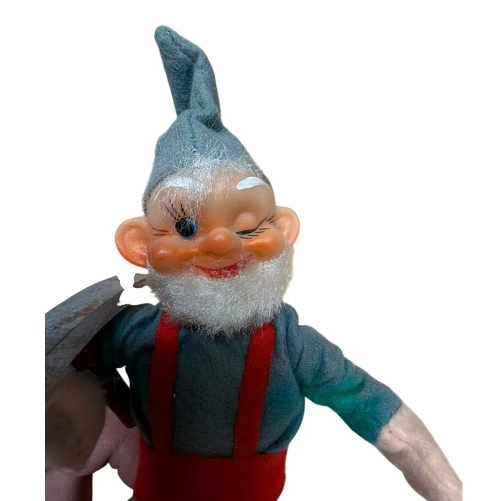 Vintage Elf‎ Gnome Figurine Hammer Christmas Decor Bendable Sun Damage 1960 Cute